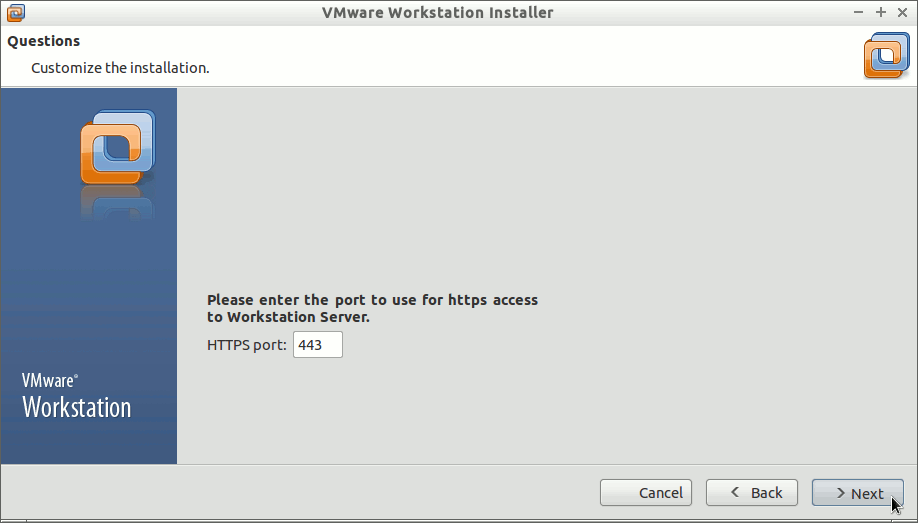 Linux openSUSE VMware Workstation 10 Installation - Set Https Port in Use