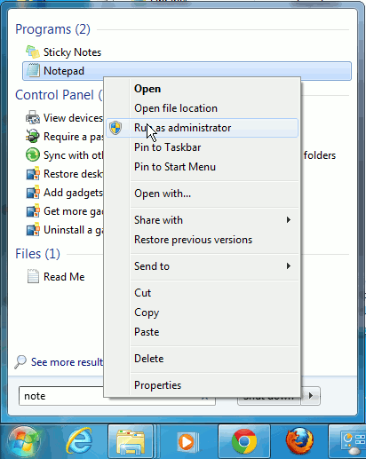 Windows 7 Open Notepad ad Administrator