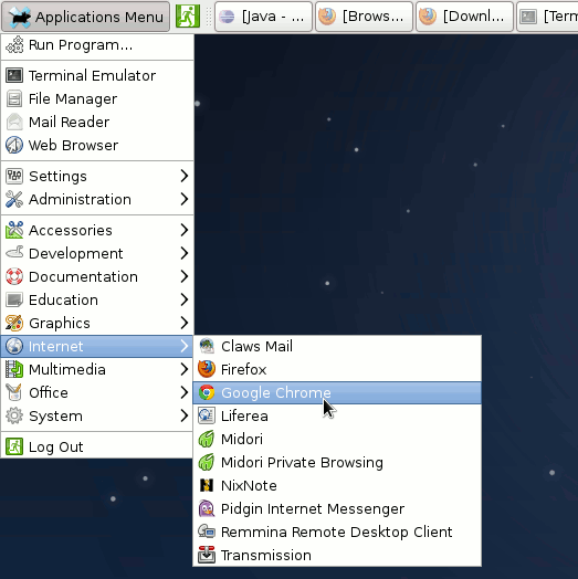 Chrome Fedora 18 Xfce Desktop