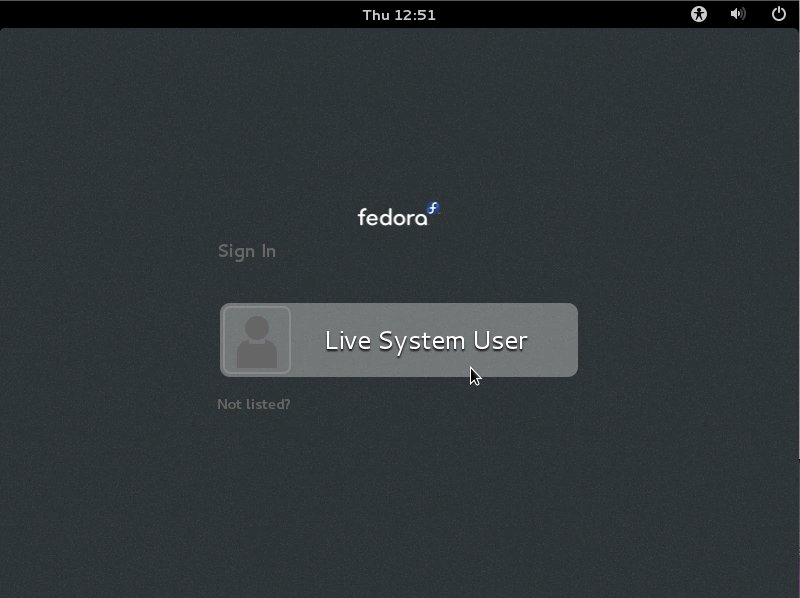 Fedora Linux 18 GNOME3 Live Login