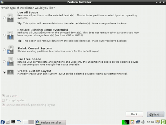 Linux-Fedora Custom Disk Partitioning - 1