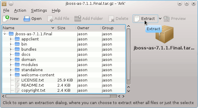 Install JBoss 7+ on Linux Mint 15 - Kde Desktop JBoss 7 Extraction