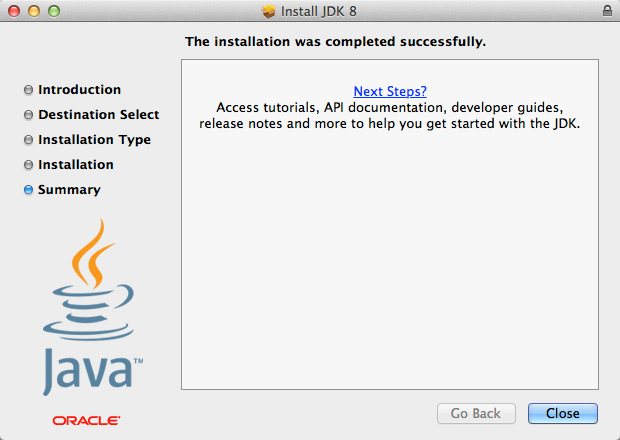 Start Oracle JDK 8 Mac Package Installer