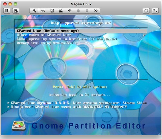 VMWare Fusion Virtual-Machine Boot with GParted