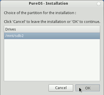 Linux PureOS 7.0 GNOME Installation Set Installation Root Partition