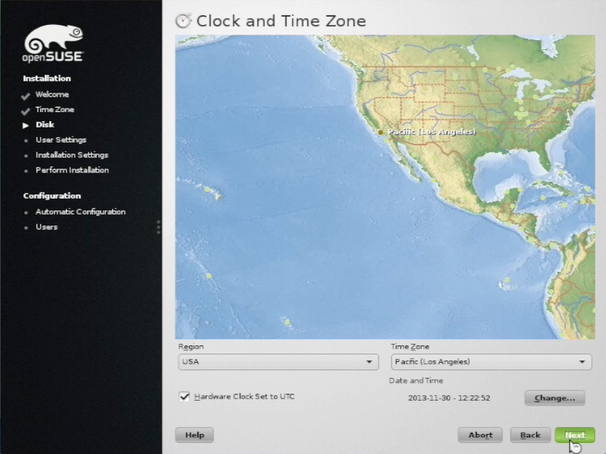 Install openSUSE 13.X KDE on VMware Fusion 6 Steps - Country and Time Zone