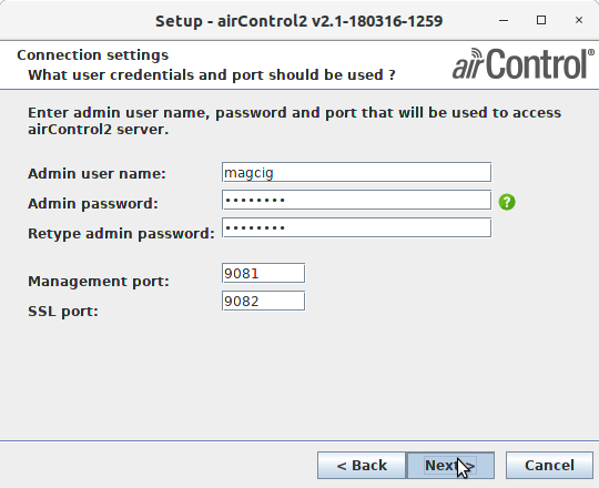How to Install airControl on Debian Linux - Connection Settings