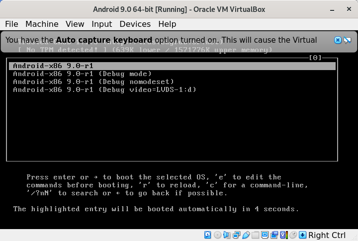 How to Install Android 9.0 VirtualBox Virtual Machine - GRUB booting android x86 on VirtualBox