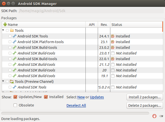 Linux/Unix Updating Android SDK - Android SDK Manager Standalone