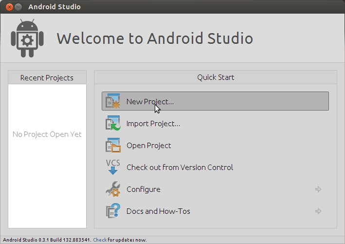 Debian Install Android Studio IDE - Android Studio IDE Start