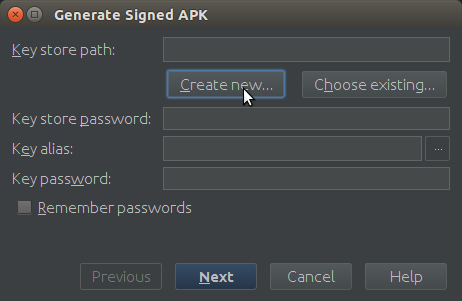 Android Studio Create a New Key