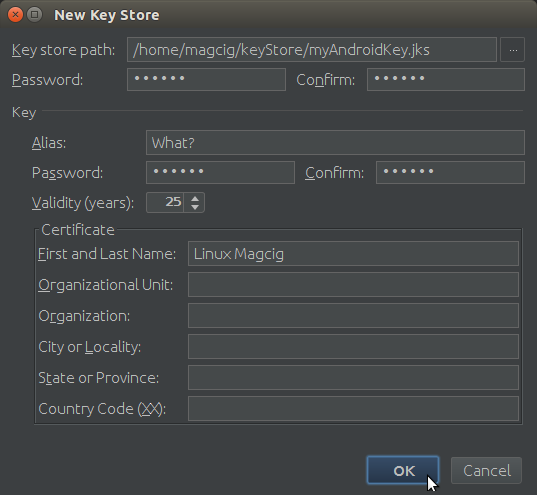 Android Studio Key and Key Store Ready to be Made