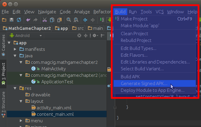 Android Studio - Select Build Signed APK
