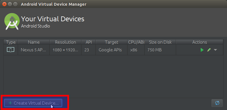 Android AVD Select Creating New Virtual Device