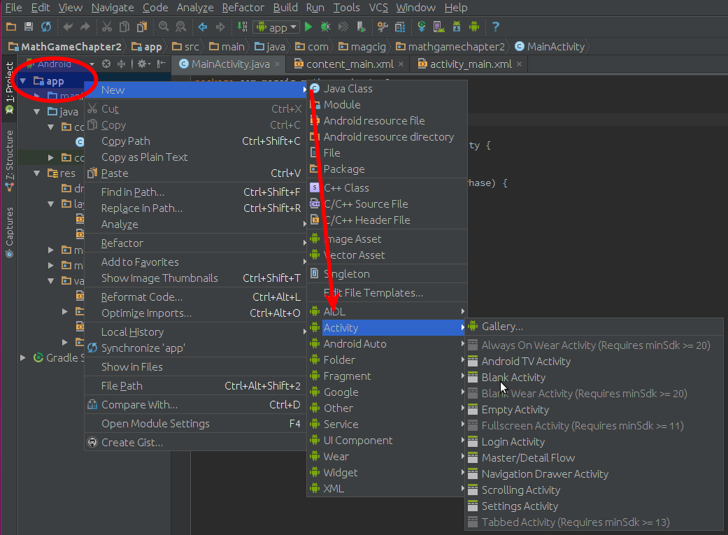 Making a New Activity on Android Studio Project - Shot