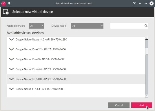 Gennymotion Quick Start on Ubuntu 15.04 Vivid - Select AVD