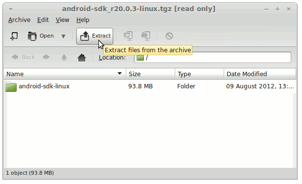 Install Android SDK Tools on Lubuntu 13.04 Raring - Extraction