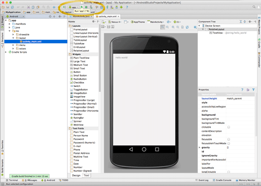 android studio ide for mac os x quick-start hello world - running app