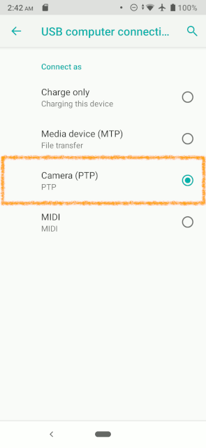 Step-by-step Android USB Transfer Photos on Linux Mint 20 - Ptp connection