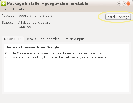 Google-Chrome Bodhi 3 Installation - Installing Package