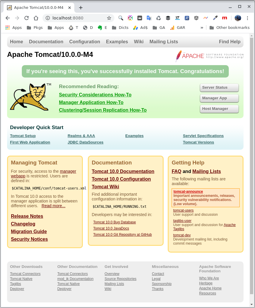 Install Tomcat 10 Kali - Tomcat 10 Admin Backend on Browser