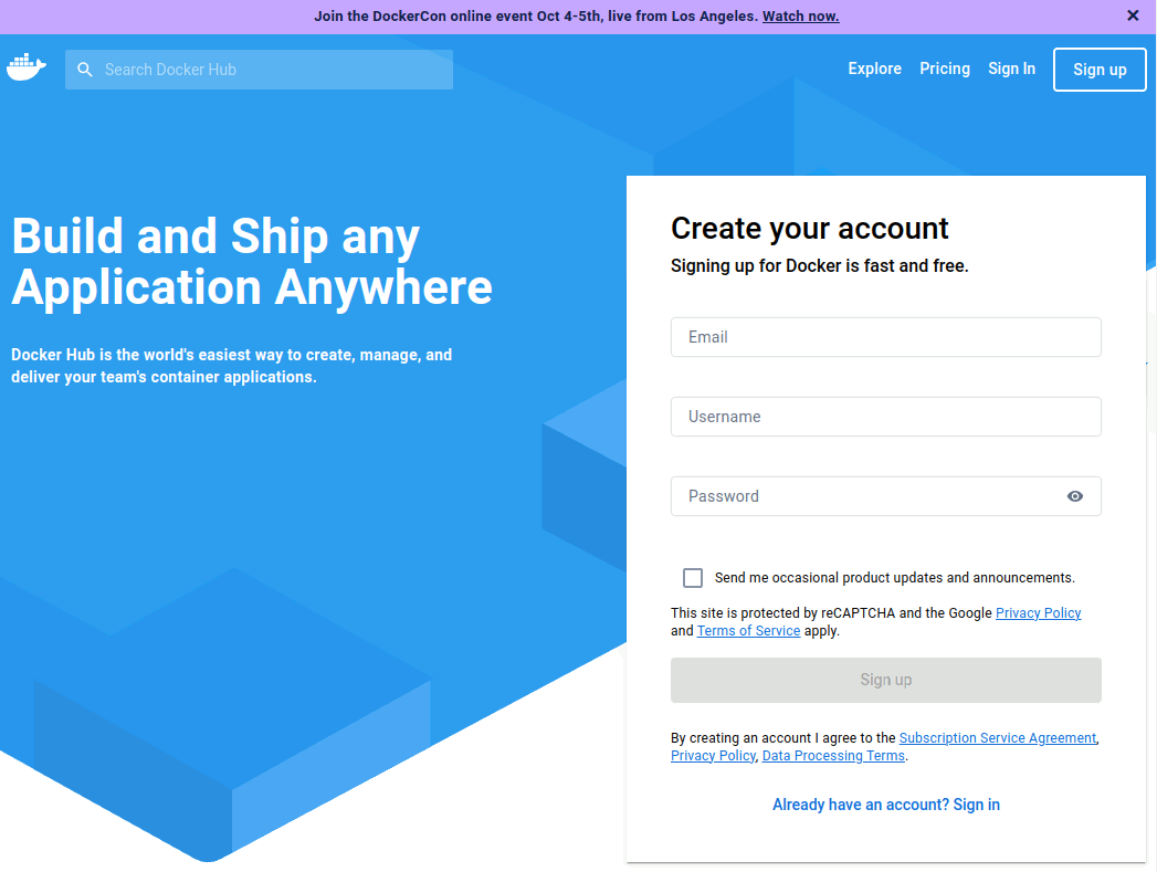 Hub Docker create account