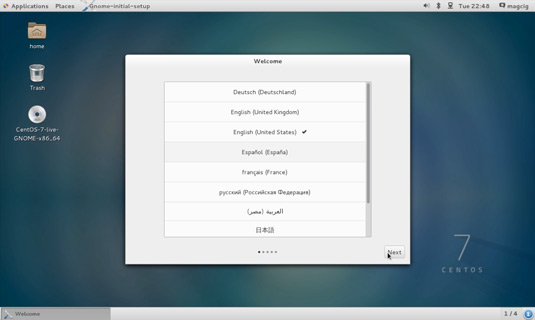 Install CentOS 7 GNOME on VMware Workstation 10 - Select Language