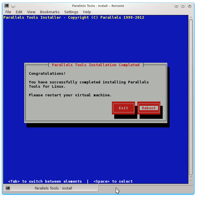 Parallels Tools Successful Message Confirmation