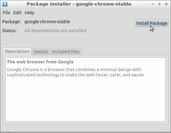 GDebi Installing Chrome .deb Package