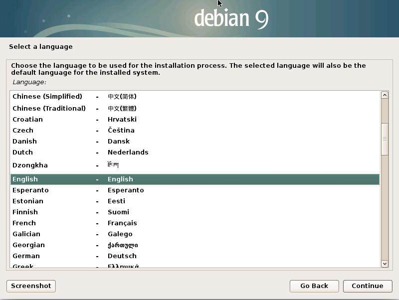 Installing Debian Stretch 9 on a VMware Fusion VM - language