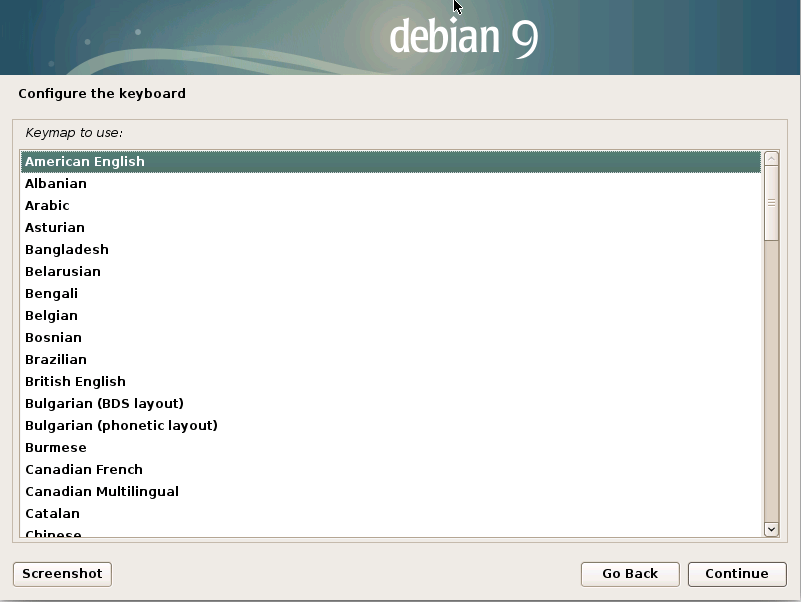 Installing Debian Stretch 9 on a VMware Fusion VM - keyboard