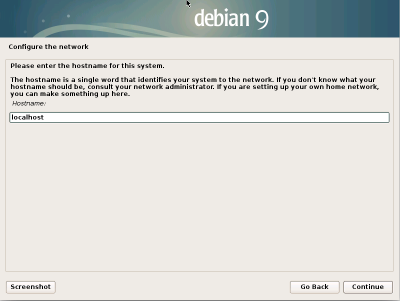 Installing Debian Stretch 9 on a VMware Fusion VM - hostname