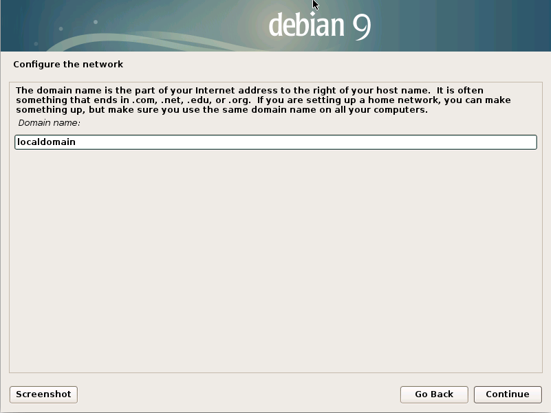 Installing Debian Stretch 9 on a VMware Fusion VM - domain name