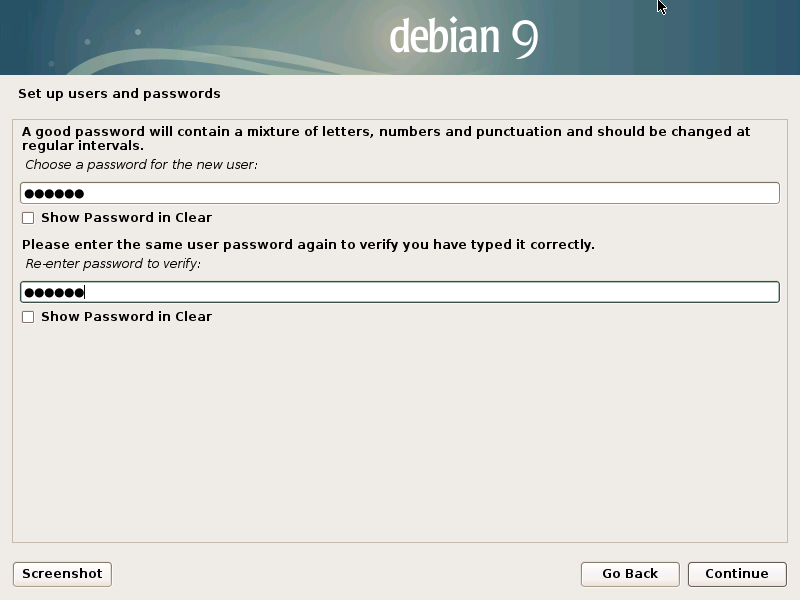Installing Debian Stretch 9 on a VMware Fusion VM - pass