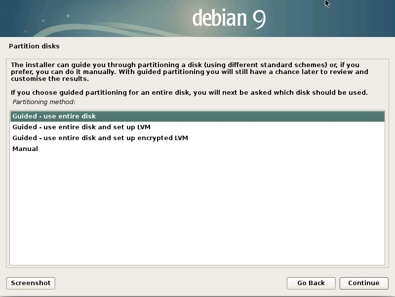 Installing Debian Stretch 9 on a VMware Fusion VM - use whole disk