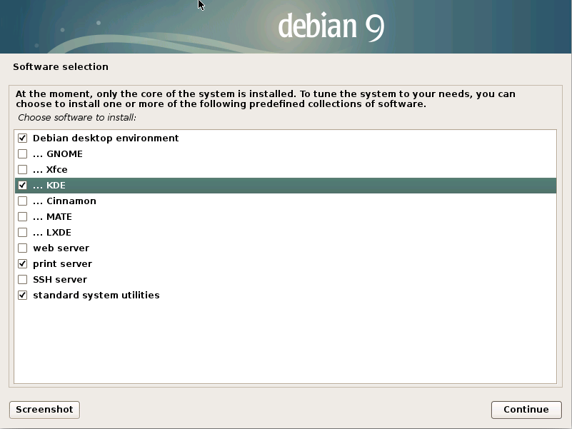 Installing Debian Stretch 9 on a VMware Fusion VM - select the desktop to install