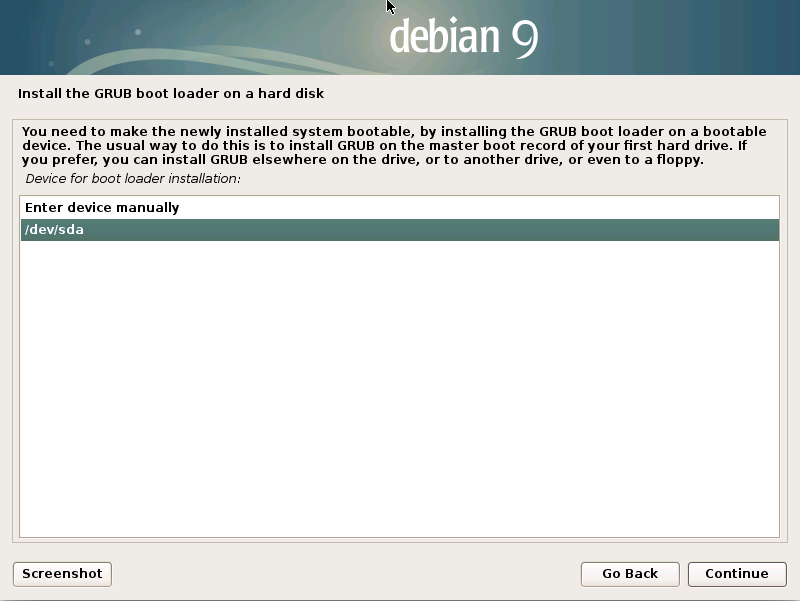 Installing Debian Stretch 9 on a VMware Fusion VM - grub boot loader
