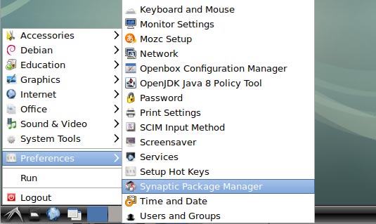 Debian Package Install Getting Started Guide - Debian 9 LXDE Launch Synaptic UI