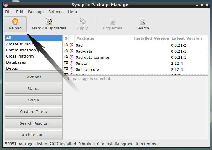 Debian Package Install Getting Started Guide - Debian 9 LXDE Synaptic UI Refresh Packages