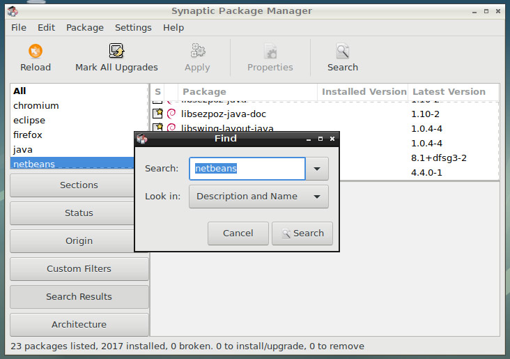 Debian Package Install Getting Started Guide - Debian 9 Synaptic UI Search Package Keyword