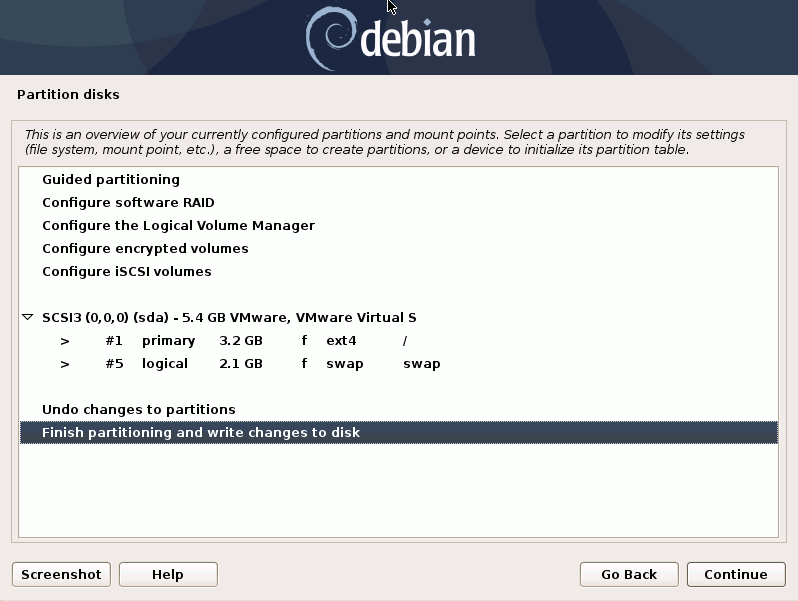 Debian Buster Manual Partitioning Easy Guide - Finish partitioning and write changes to Disk