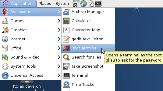 Debian 6 GNOME Open Root Terminal