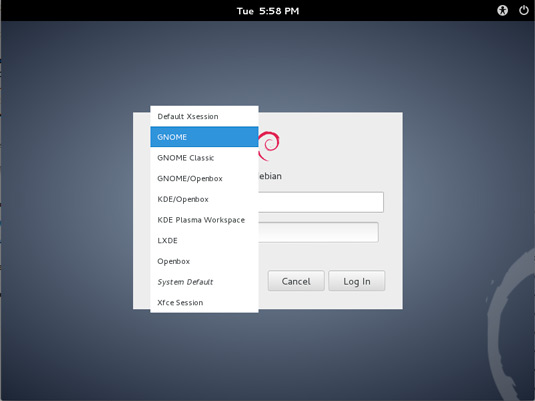 Install GNOME on Debian Wheezy 7 Lxde - Select GNOME Session