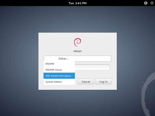 Install KDE on Debian Wheezy 7 GNOME - Select KDE Session