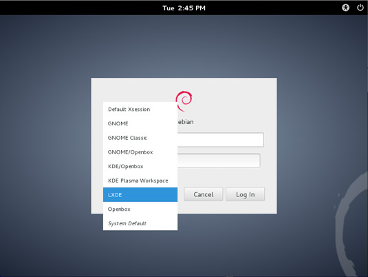 Install Lxde on Debian Wheezy 7 GNOME - Select Lxde Session