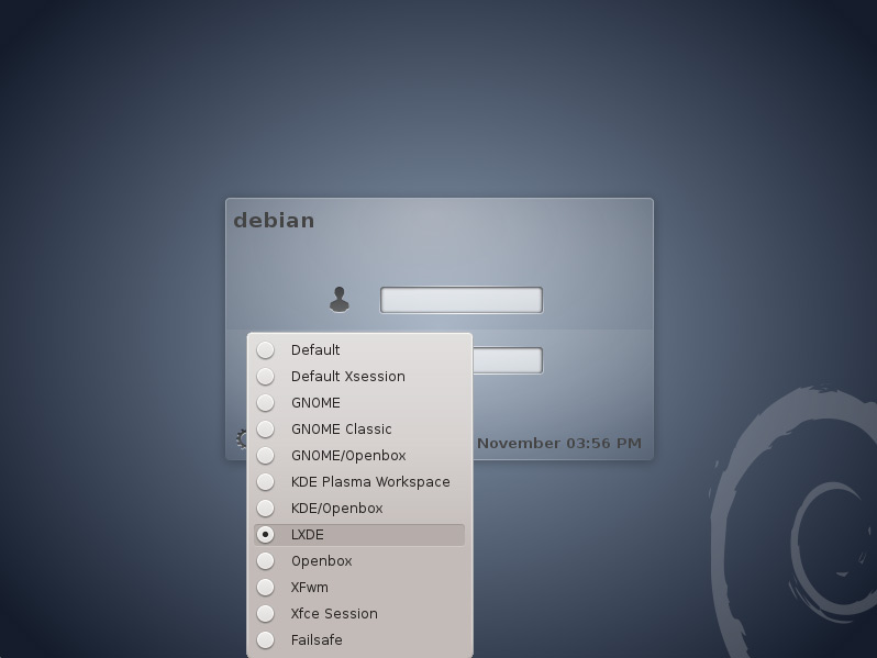 Install Lxde on Debian Wheezy 7 KDE - Select KDE Session
