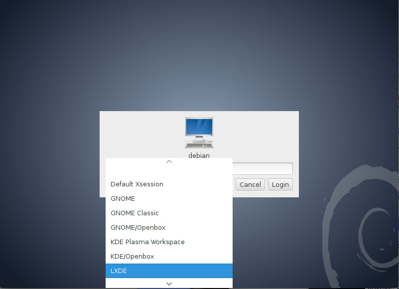 Install Lxde on Debian Wheezy 7 Xfce - Select Lxde Session