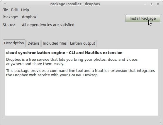 Install DropBox Xubuntu 14.10 Utopic - GDebi DropBox Installation 1