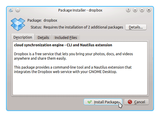 Install DropBox Kubuntu 14.10 Utopic - GDebi DropBox Installation 1