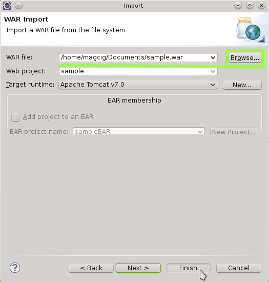 Eclipse for Java JEE Quick Start Tomcat 7 Deployment - Eclipse Import War File 2